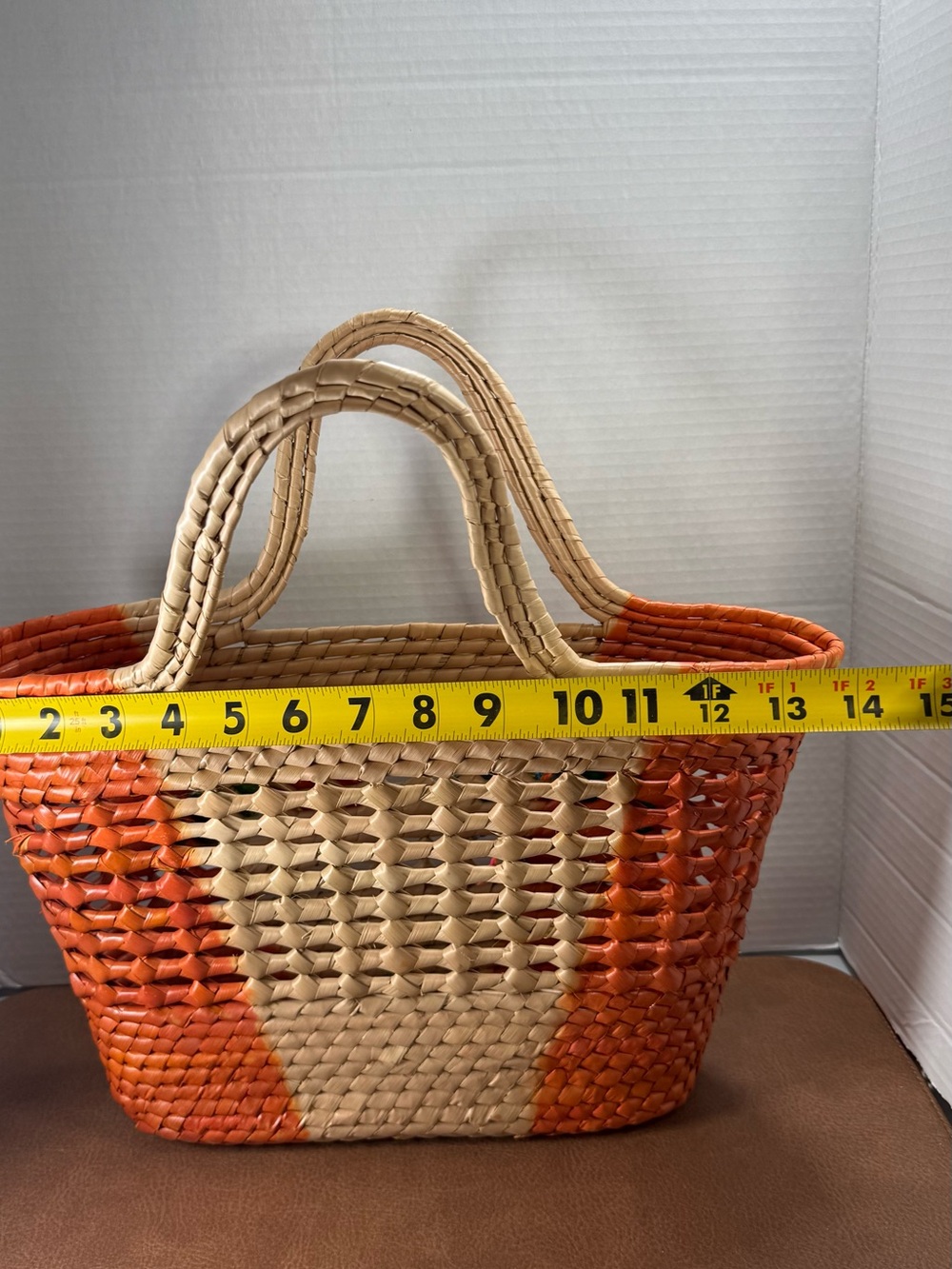 Orange and Natural Floral Embroidered Straw Tote - Picture 4 of 6